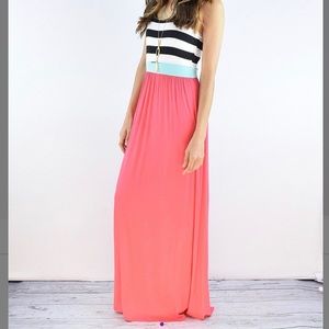 Coral Stripe Maxi Dress - Plus